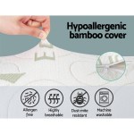 Hypoallergenic bamboo cover; allergen-free, breathable, washable.