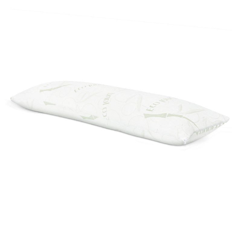 Eco-friendly long white pillow on white background.