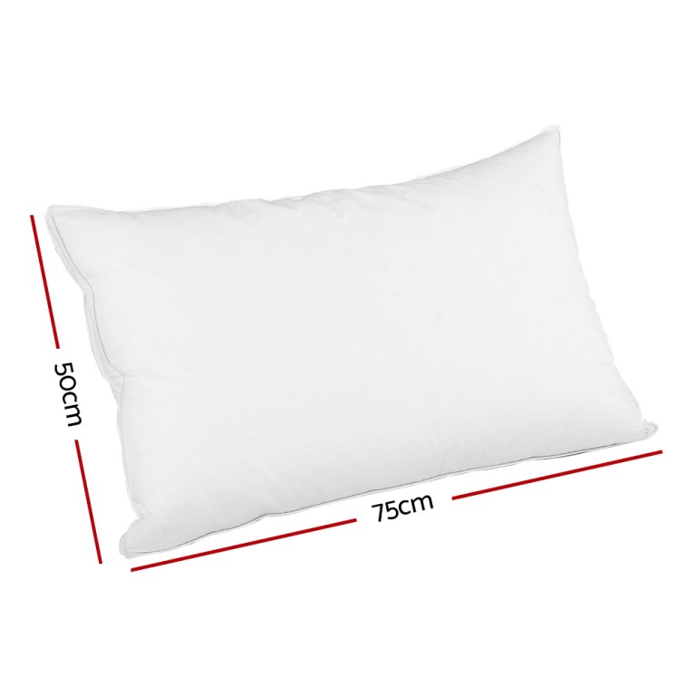 White pillow with dimensions 75cm by 50cm.