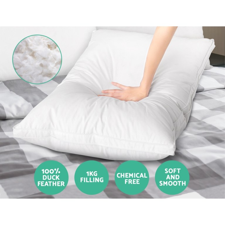 White duck feather pillow, chemical-free and soft.