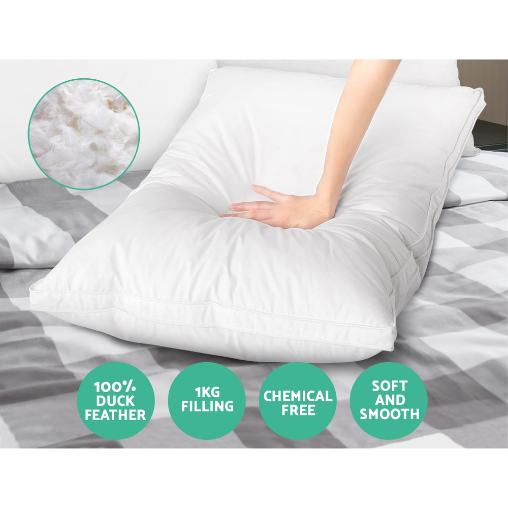 White duck feather pillow, chemical-free and soft.