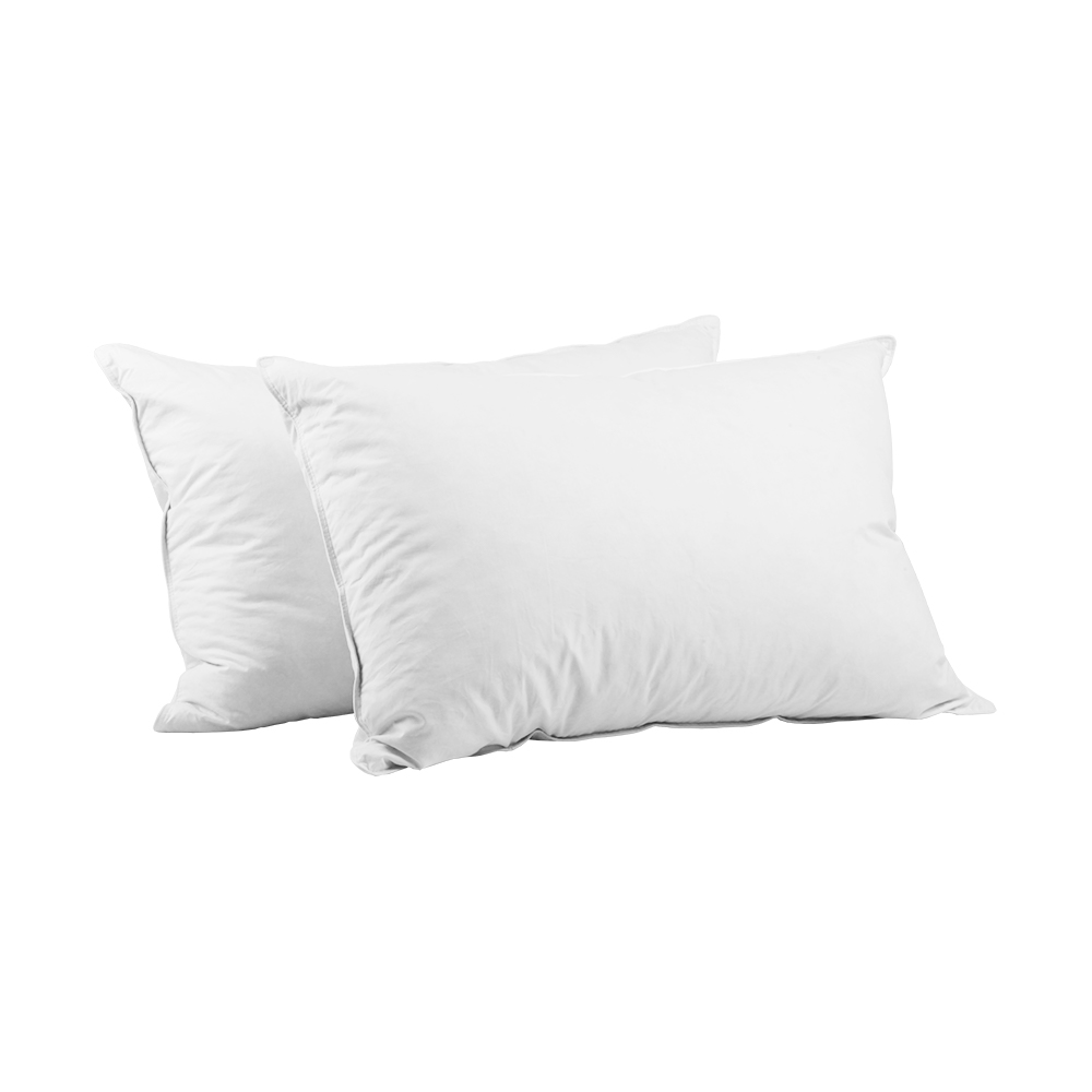 Two white pillows on a white background.