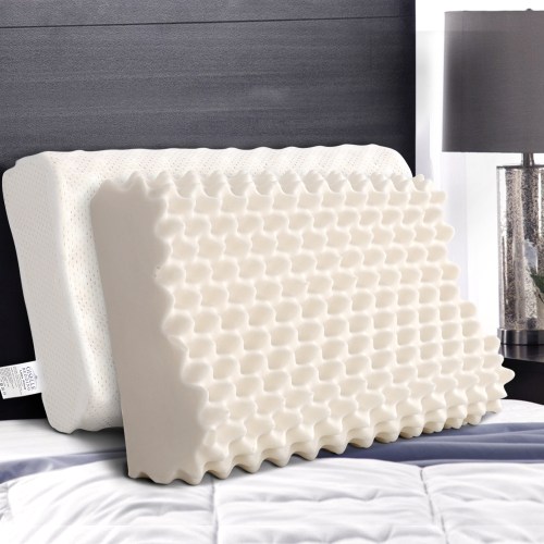 pillow lt ec x2 202502281436 00.jpg Textured memory foam pillows on bed.