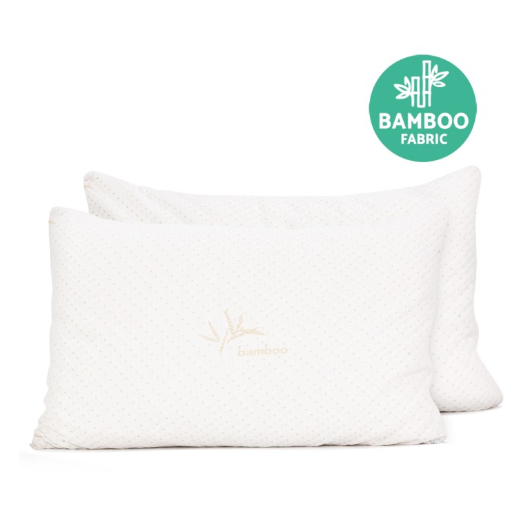 giselle bedding memory foam pillow bamboo cover twin pack Two bamboo fabric pillows with embroidery.
