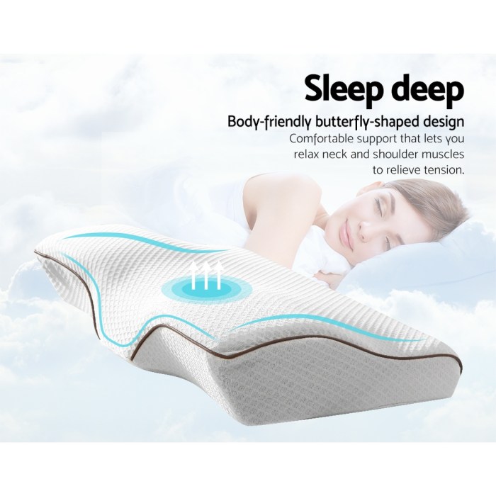 giselle bedding memory foam contour pillow grey Butterfly-shaped pillow for neck and shoulder support.