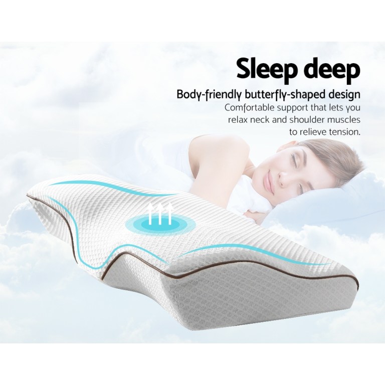 Butterfly-shaped pillow for neck and shoulder support.