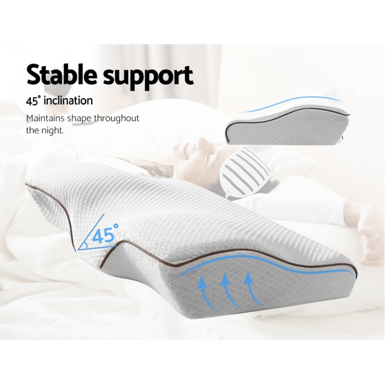 Ergonomic pillow with 45-degree inclination for stable support.