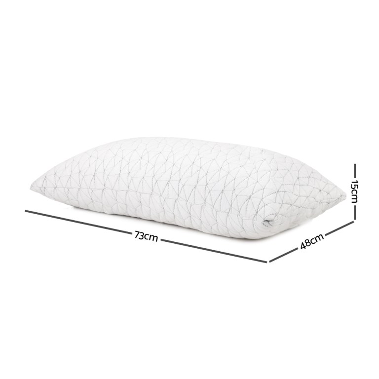 White pillow with dimensions: 73cm x 48cm x 15cm.