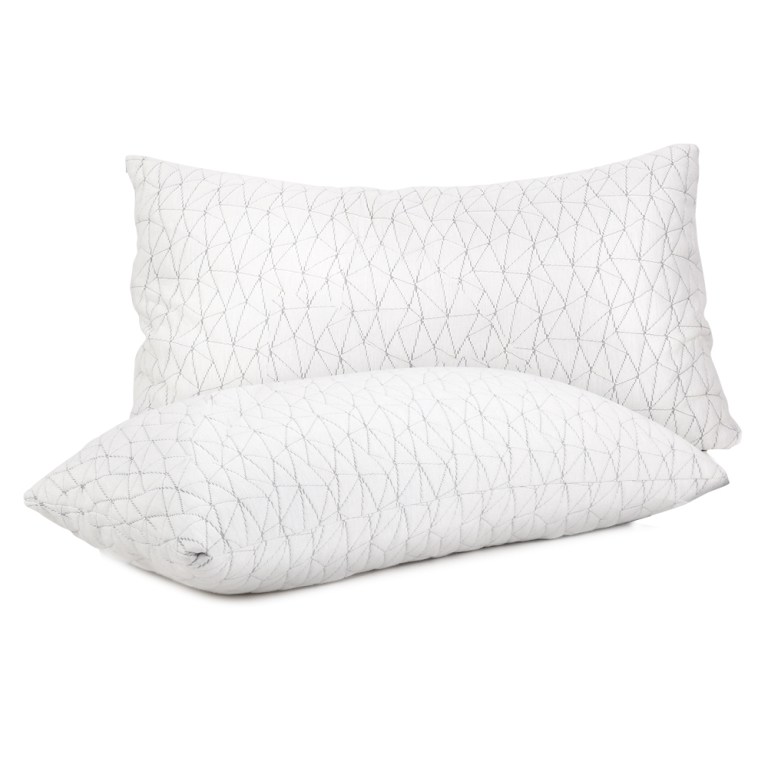 Two white geometric patterned pillows