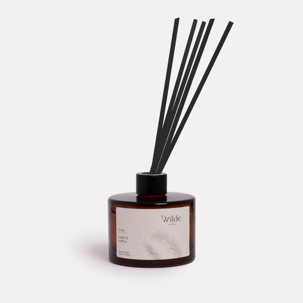 Cedar and saffron reed diffuser by Wilde Aroma.