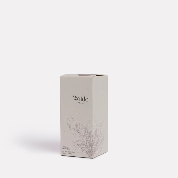 clove & sandalwood room spray by wilde aroma (copy) Wilde Aroma linen spray box on white background.