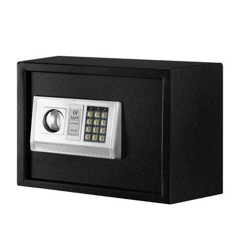 saf 25ea mtl bk 00.jpg Black electronic safe with keypad and dial lock.