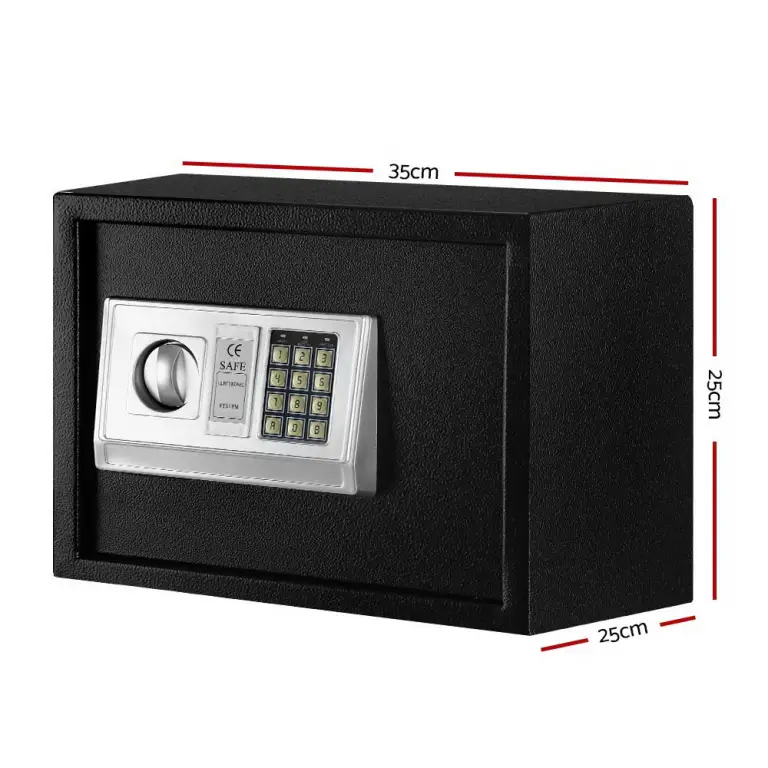 Black electronic safe with keypad and dial