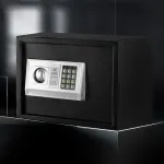 Black electronic safe with keypad and dial