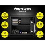 Open safe with ample storage for valuables.