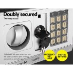 Digital safe with keypad and key access.