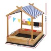 keezi kids sandpit wooden sandbox sand pit with canopy water basin toys 146cm Wooden sandbox with canopy and dimensions marked.