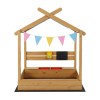 keezi kids sandpit wooden sandbox sand pit with canopy water basin toys 146cm Wooden playhouse with colourful bunting decorations.