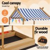 keezi kids sandpit wooden sandbox sand pit with canopy water basin toys 146cm Striped canopy over wooden sandbox for kids.