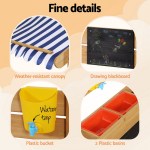 keezi kids sandpit wooden sandbox sand pit with canopy water basin toys 146cm Outdoor playset features canopy, blackboard, bucket, basins.