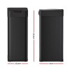 Two black rubbish bins with measurements shown.