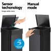 Touchless bin with sensor and manual modes.