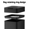 Exploded view of bag retaining ring bin lid.