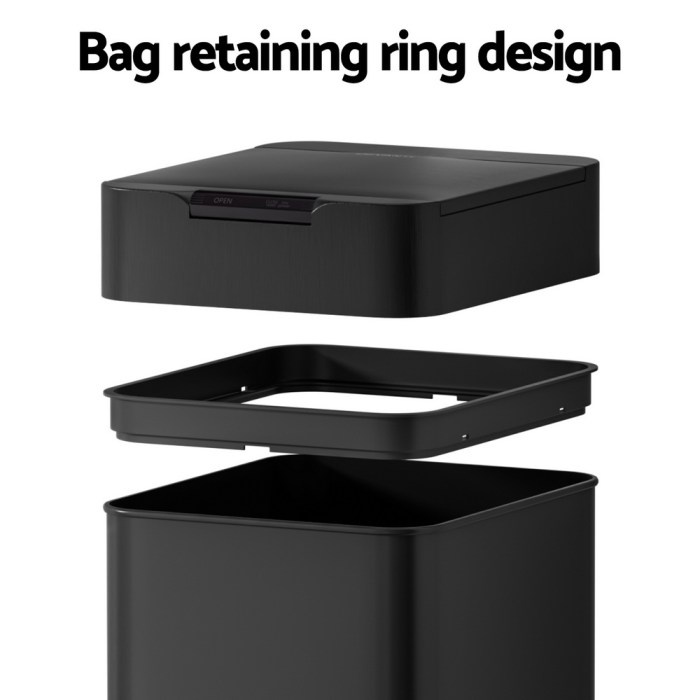 Exploded view of bag retaining ring bin lid.