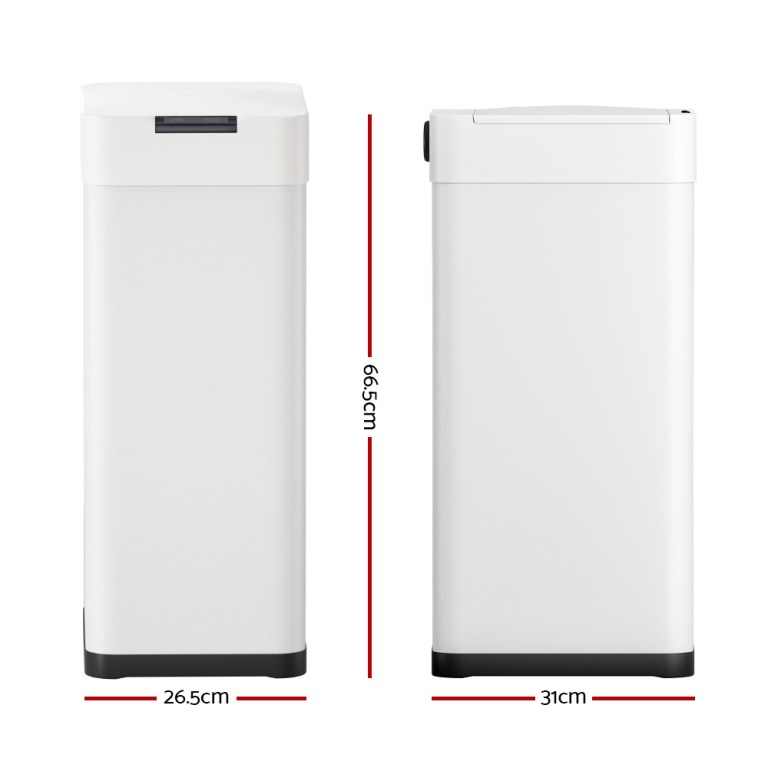 Two white bins with dimensions 66.5cm and 26.5cm.