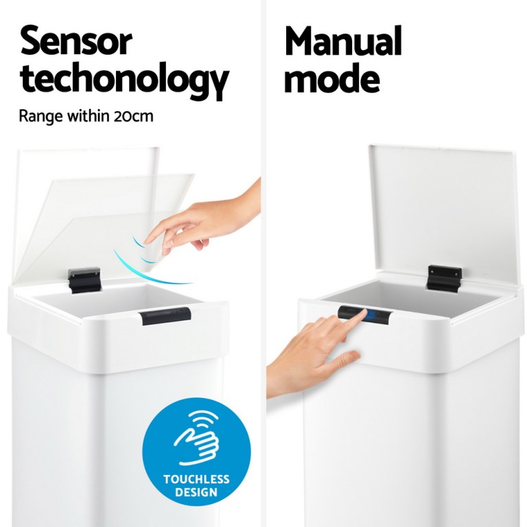 Automatic and manual sensor trash bin modes.