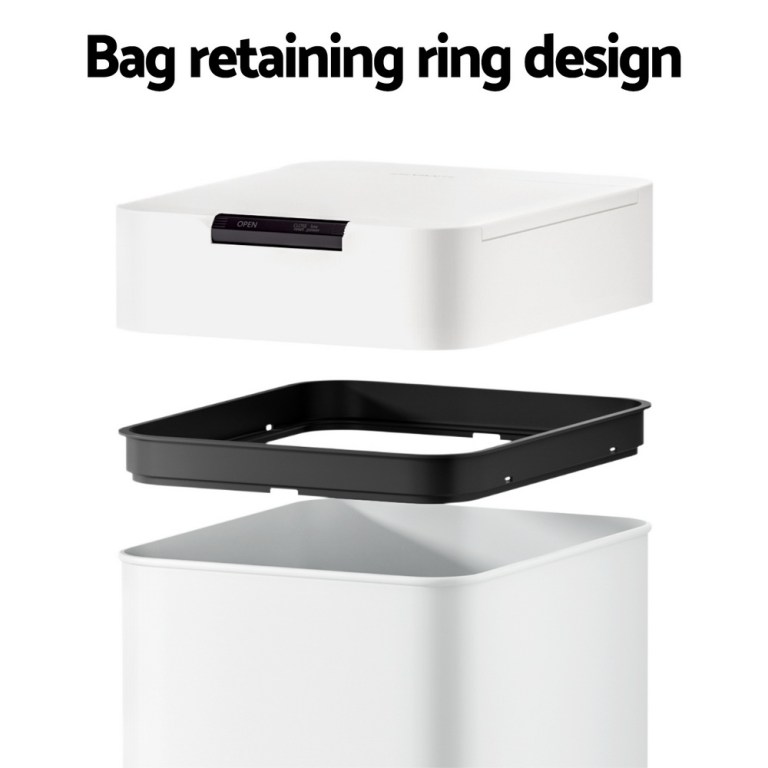 Exploded view of rubbish bin with retaining ring.