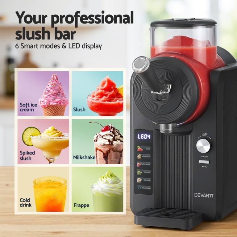 devanti 2l slushie machine ice cream maker frozen smoothies milkshakes black