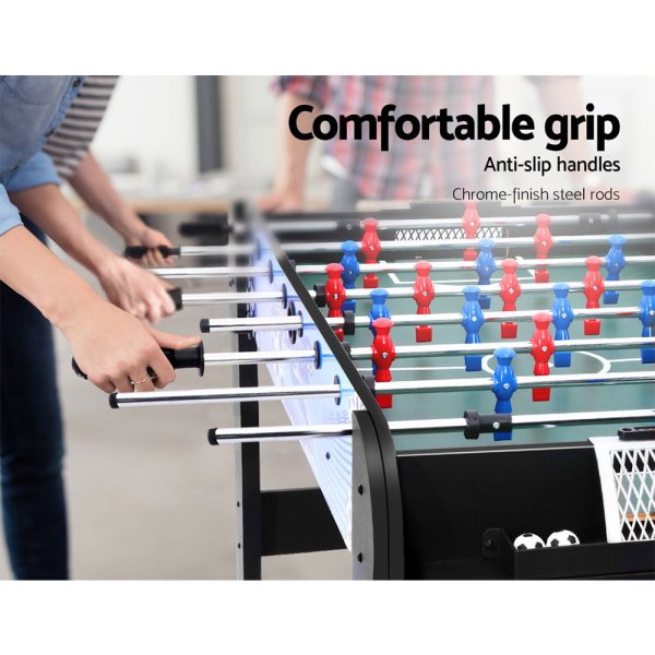People playing foosball with anti-slip handles.
