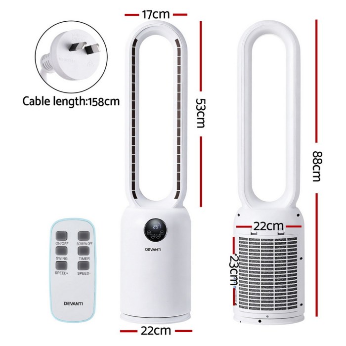 devanti 2in1 bladeless fan air purification w/ remote 88cm devanti 2in1 bladeless fan air purification w/ remote 88cm
