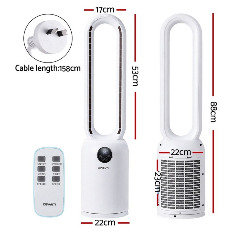 devanti 2in1 bladeless fan air purification w/ remote 88cm devanti 2in1 bladeless fan air purification w/ remote 88cm