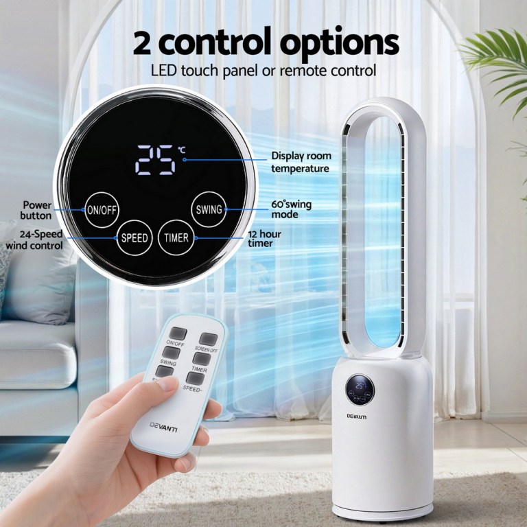 devanti 2in1 bladeless fan air purification w/ remote 88cm devanti 2in1 bladeless fan air purification w/ remote 88cm