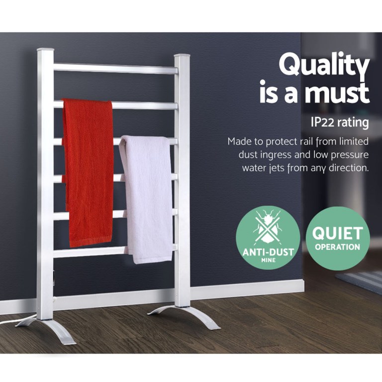 devanti electric heated towel rail rack 6 bars with timer clothes dry warmer