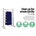 devanti electric heated towel rail rack 6 bars with timer clothes dry warmer