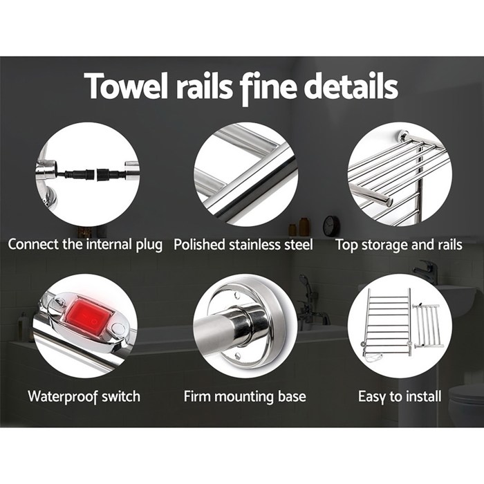 devanti electric heated towel rail rack 14 bars wall mounted clothes dry warmer