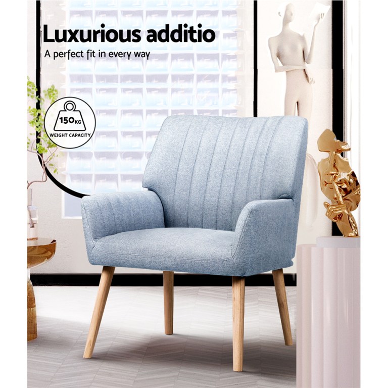 artiss 2x armchair fabric blue grey