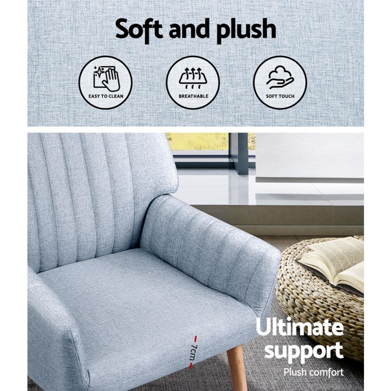 artiss 2x armchair fabric blue grey