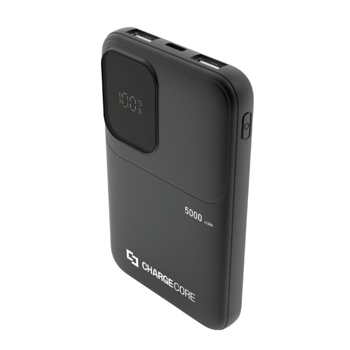 Portable 5000mAh power bank with digital display