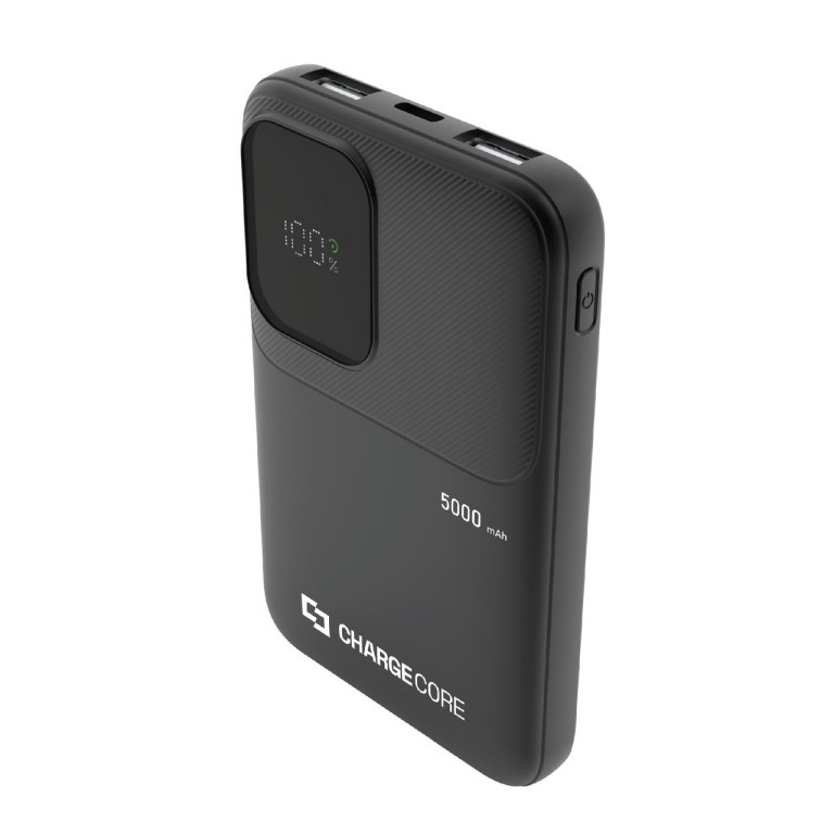 Portable 5000mAh power bank with digital display