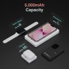 5,000mAh power bank charges devices.