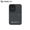 Black ChargeCore power bank, 5000mAh capacity, digital display.