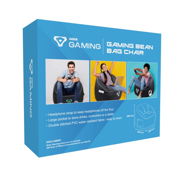 Blue gaming bean bag chair packaging
