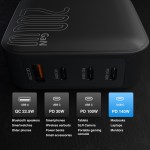 laser pd3.0 200w gan wall charger black GaN charger with multiple USB ports and power options.