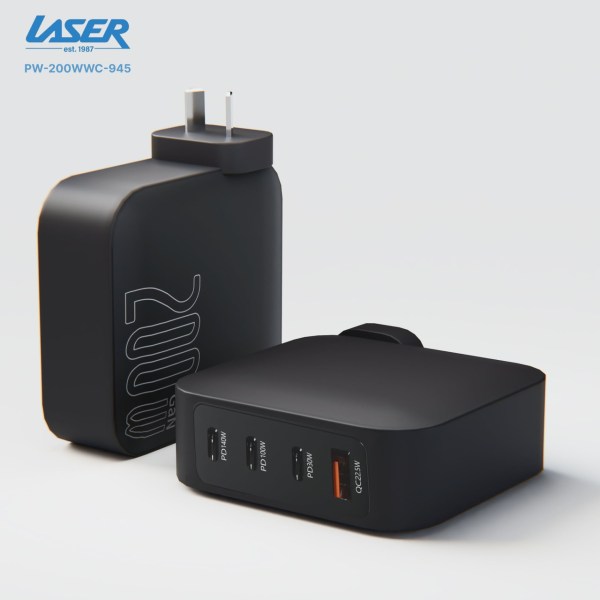 Black wall chargers with various power ports.
