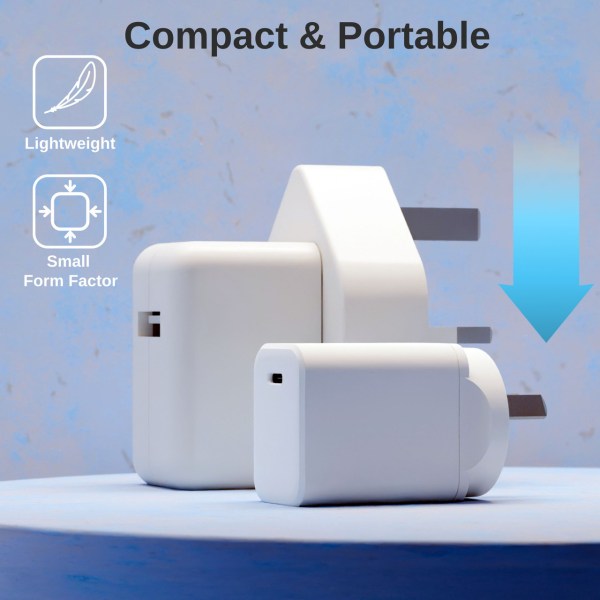 laser chargecore 45w pd gan usb c wall charger White compact portable power adapter, lightweight design.