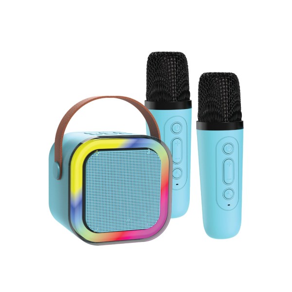 v1031 sp ka10bl 549 202507251015 00.jpg Colourful portable speaker with two microphones.